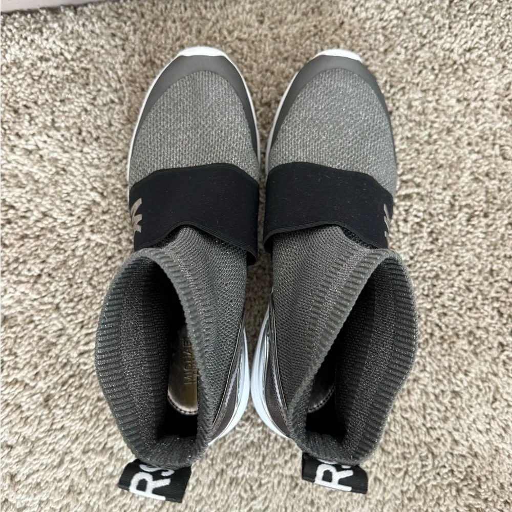 Michael Kors Knit Slip On Sneakers in Black, Silver, and White